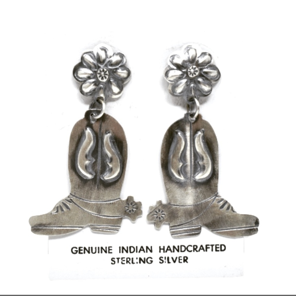 Stamped Silver Boot Earrings